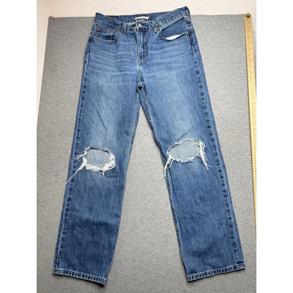 Levi's Low Pro Straight Medium Wash Blue Denim Jeans Women Size 29 Distressed